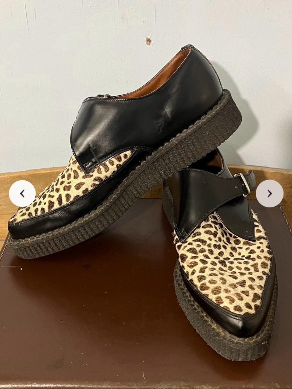 Women’s Black Leather Leopard Print Creeper Loafers